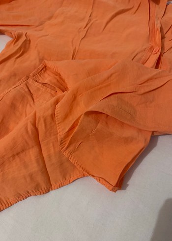 Turuncu Keten Uzun Kollu Gömlek - Görsel 4