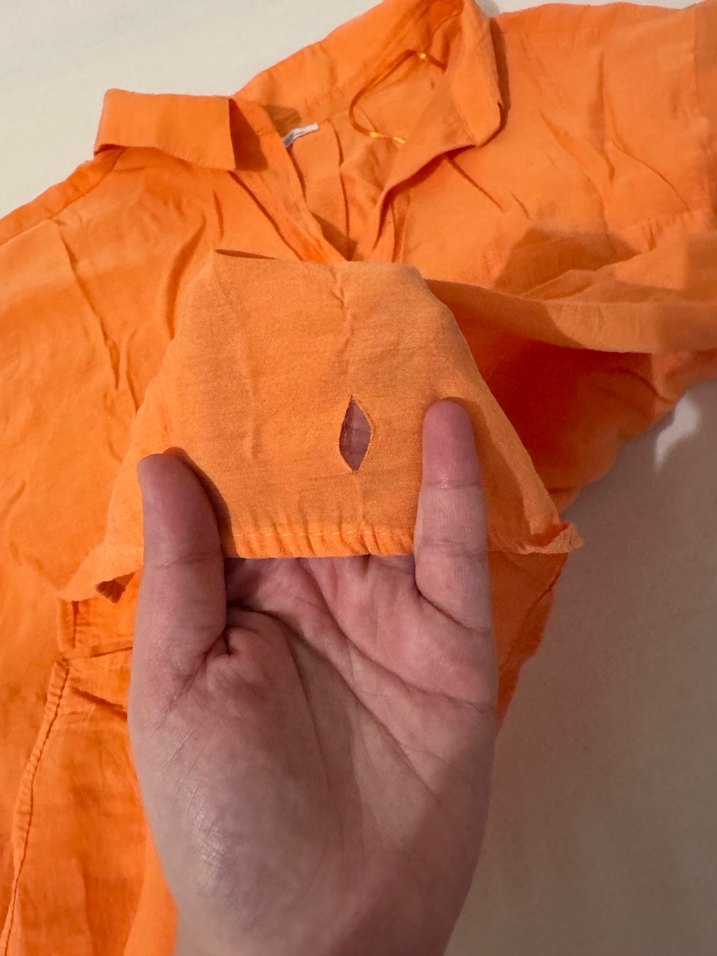 Turuncu Keten Uzun Kollu Gömlek - Görsel 3