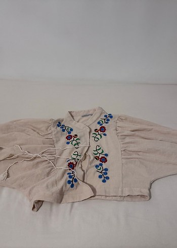 Nakışlı, Uzun Kollu, Bej Bluz - Görsel 2