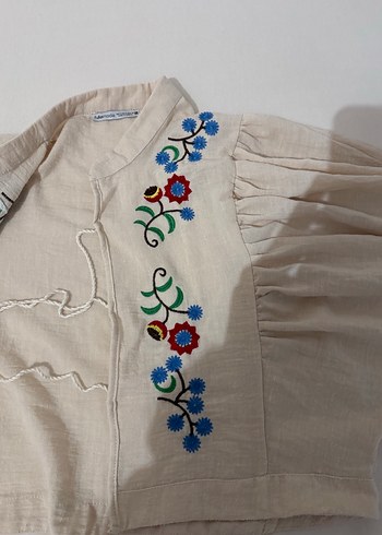 Nakışlı, Uzun Kollu, Bej Bluz - Görsel 3