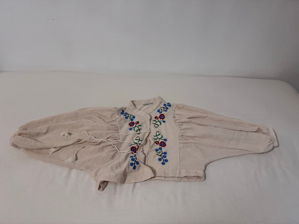 Nakışlı, Uzun Kollu, Bej Bluz - Görsel 2