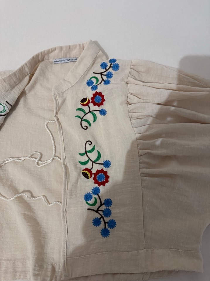 Nakışlı, Uzun Kollu, Bej Bluz - Görsel 3