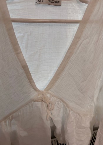 Beyaz V Yaka Keten Salaş Bluz - Görsel 3