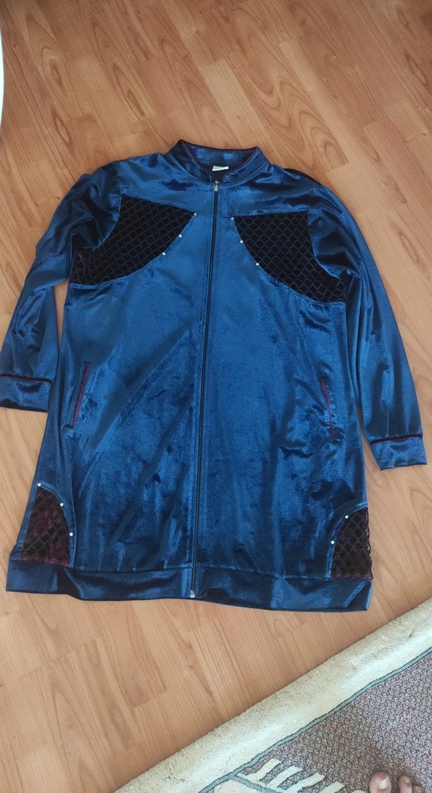 lacivert kadin uzun ceket 2 koltuk arqsi 60 cm - Görsel 2