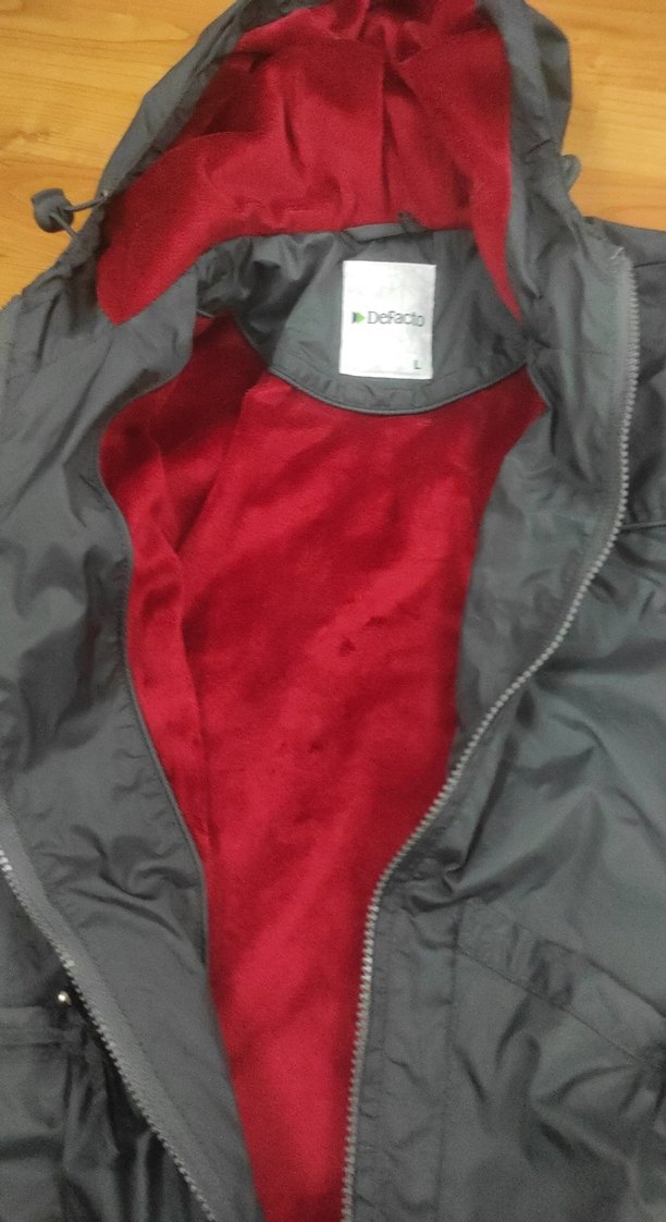 Kapüşonlu Gri kadin Ceketi - Görsel 4