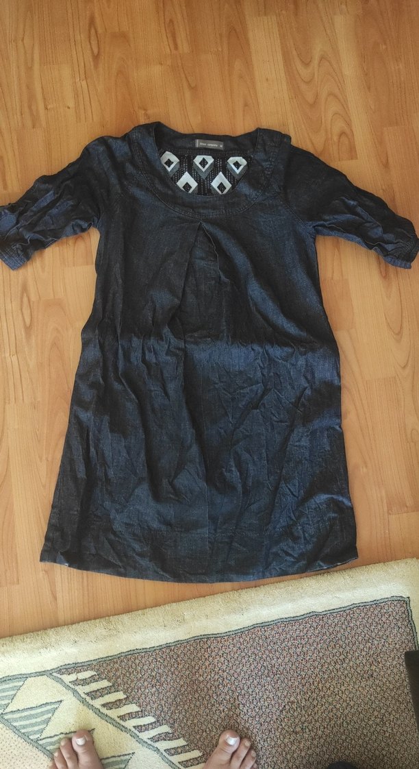 Düğmeli Siyah  Kot Tunik - Görsel 2