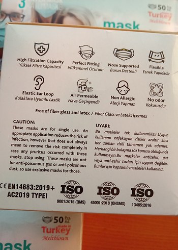 3 Katmanlı Ultrasonik Cerrahi Yüz Maskesi 50'li - Görsel 2