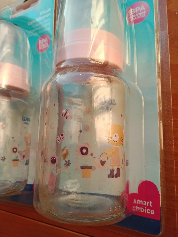 Pembe kedi desen Cam Bebek Biberon 150 ml 2 li - Görsel 3