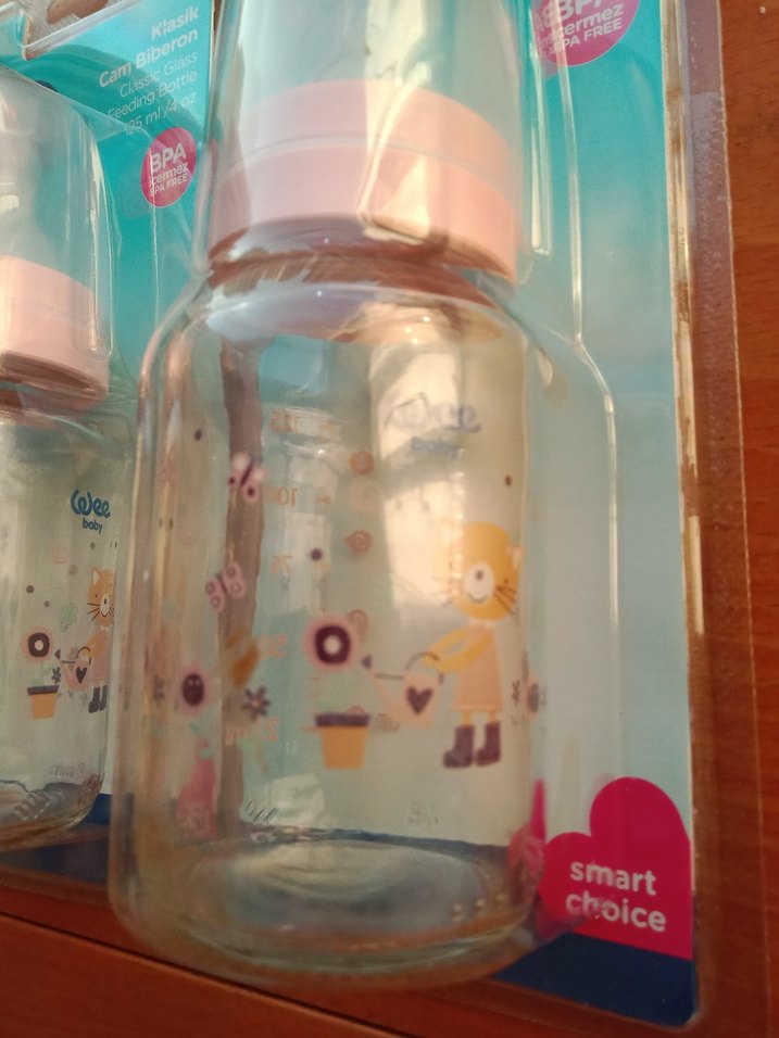 Pembe kedi desen Cam Bebek Biberon 150 ml 2 li - Görsel 2