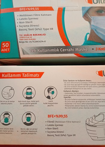Ultramak 3 Katlı Telli Tek Kullanımlık Cerrahi Maske 50 Adet - Görsel 7