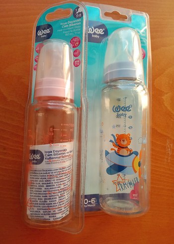 Mavi ve pembe Bebek Cam Biberon BPA İçermez - Görsel 5