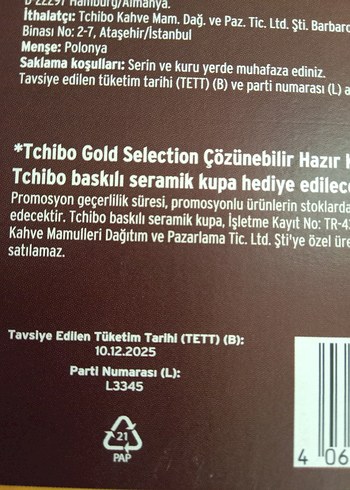 Beden altın Renk Tchibo Gold Kahve ve Kupa Seti