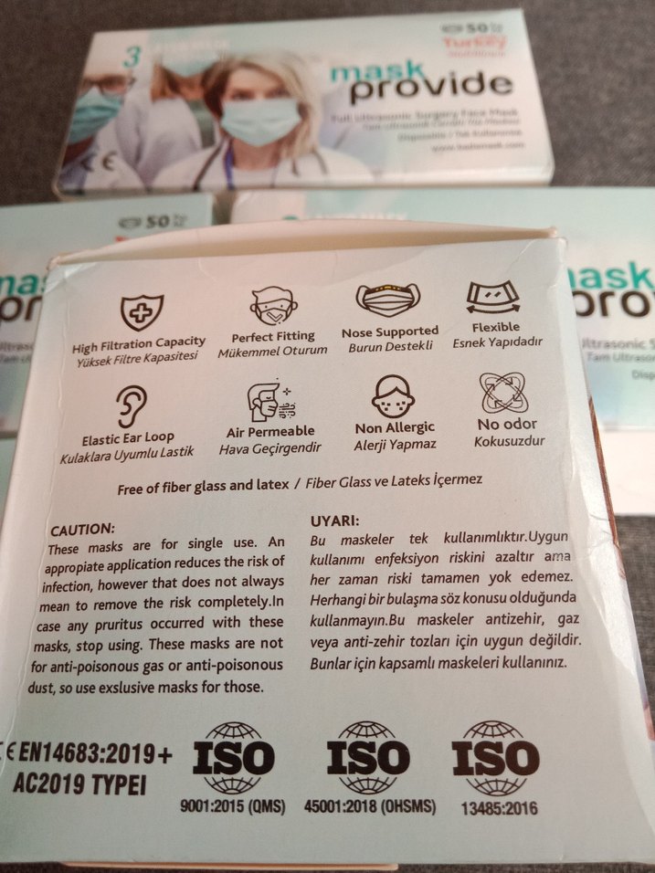 3 Katmanlı Ultrasonik Cerrahi Yüz Maskesi 50'li - Görsel 2