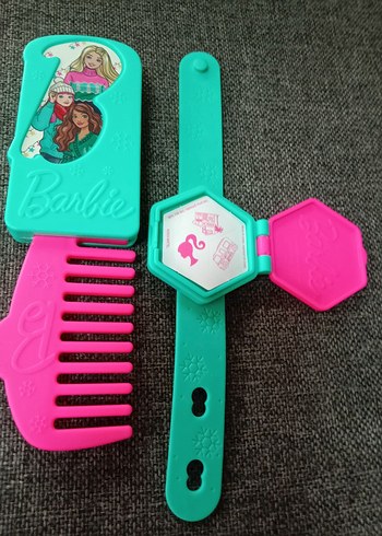 Renkli Barbie Desenli Çocuk kol saati ve tarak - Görsel 11