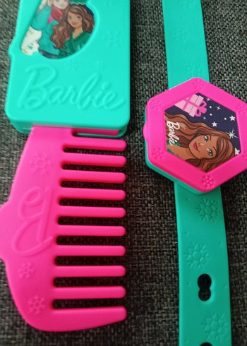 Renkli Barbie Desenli Çocuk kol saati ve tarak - Görsel 7