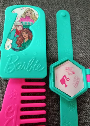 Renkli Barbie Desenli Çocuk kol saati ve tarak - Görsel 3