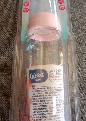 Wee baby pembe ısıya dayanıklı cam biberon - Görsel 3