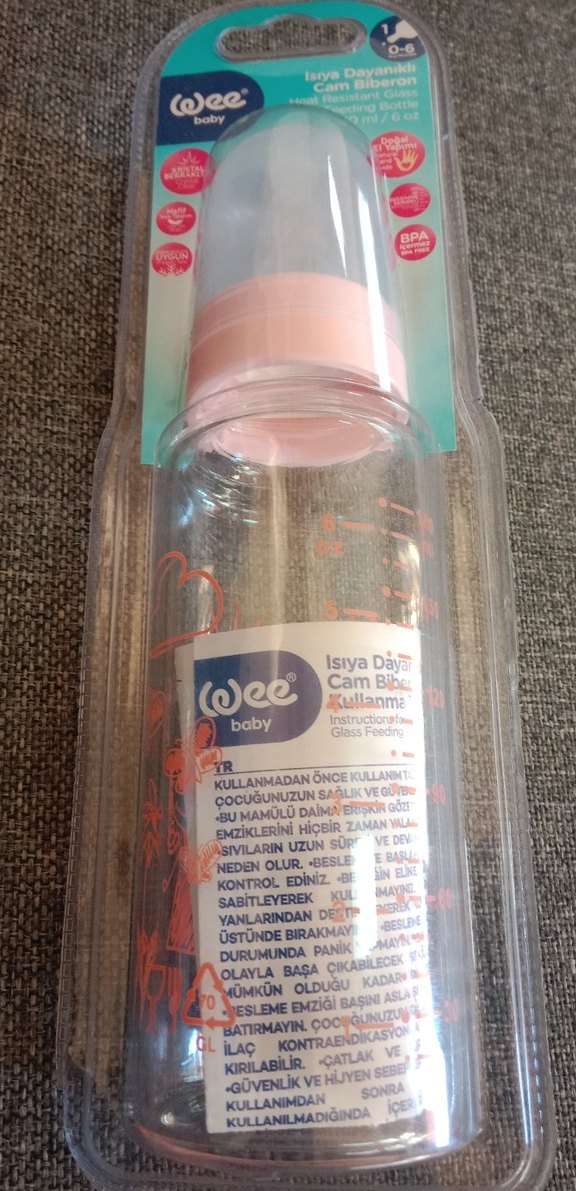 Wee baby pembe ısıya dayanıklı cam biberon - Görsel 3