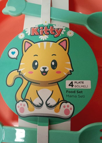 Diğer Turkuaz turuncu Çocuk Mama Seti - Kitty Temalı