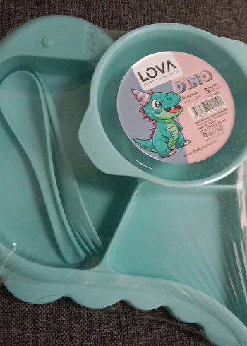 LOVA Turkuaz Pastel Çocuk Tabak ve Çatal-Bıçak Seti