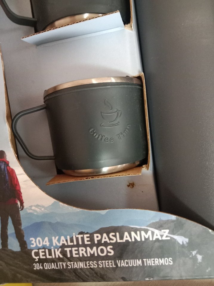 Penguen Gri Çelik Termos ve 2 Bardak Seti - Görsel 2