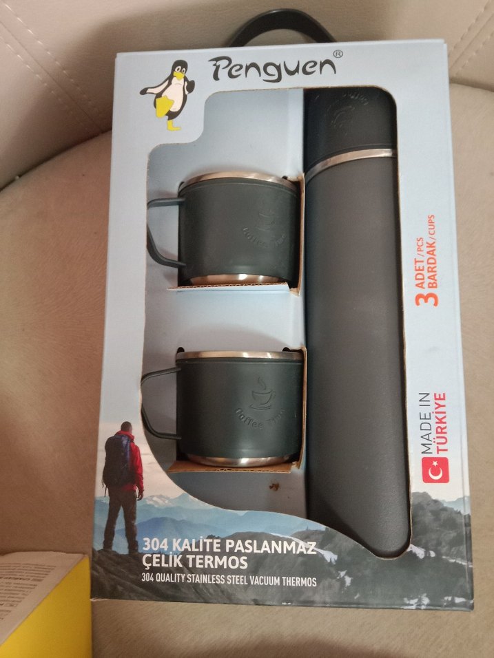 Penguen Gri Çelik Termos ve 2 Bardak Seti - Görsel 5