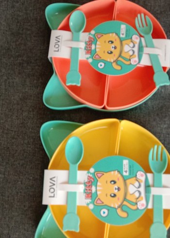  Beden çeşitli Renk Renkli Çocuk Tabak, Çatal ve Bıçak Seti 2 paket