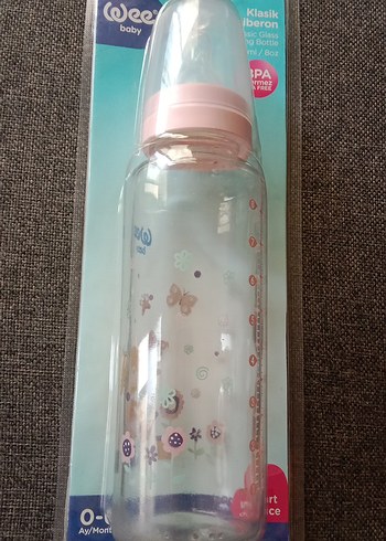 Pastel Pembe kedi desen cam biberon 240 ml.