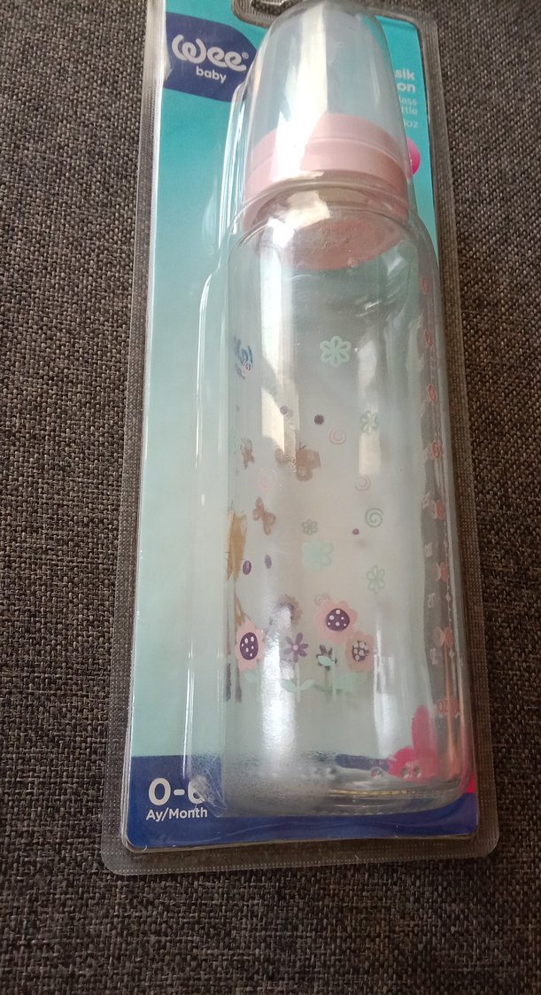 Pastel Pembe kedi desen cam biberon 240 ml. - Görsel 3