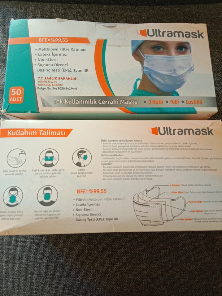 2 pk.Ultramask Tek Kullanım Cerrahi Maske 50'li - Görsel 3