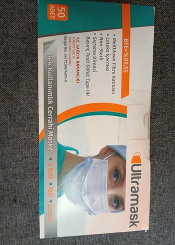 Ultramask 3 Katlı Cerrahi Maske Telli Lastikli - Görsel 6