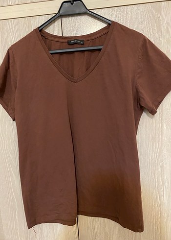Trendyol  Kahverengi V Yakalı  Tişört - Görsel 5