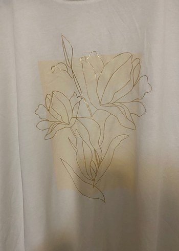 Krem rengi  Kadın Baskılı Pamuklu Tişört - Görsel 3