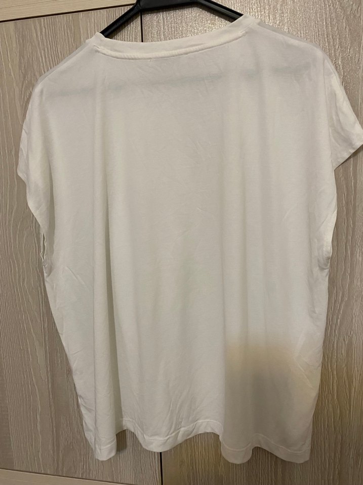 Krem rengi  Kadın Baskılı Pamuklu Tişört - Görsel 4