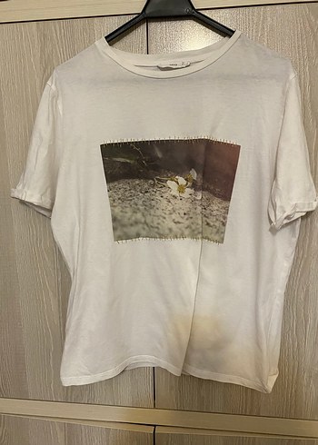 Mango Kadın krem rengi Baskılı Pamuk Tişört - Görsel 9