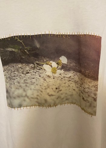 Mango Kadın krem rengi Baskılı Pamuk Tişört - Görsel 4