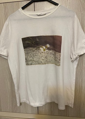 Mango Kadın krem rengi Baskılı Pamuk Tişört - Görsel 2