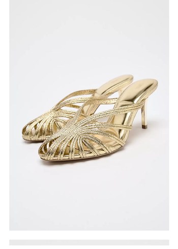 Zara Gold Topuklu Sandalet Terlik