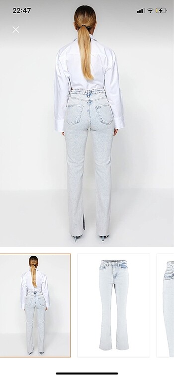 Trendyol & Milla Mavi yırtmaçlı yüksek bel flare jeans