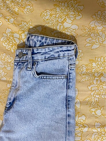 xs Beden mavi Renk Mavi yırtmaçlı yüksek bel flare jeans
