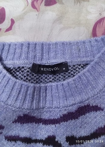 Mor Desenli Örgü Kadın Kazak - Görsel 2