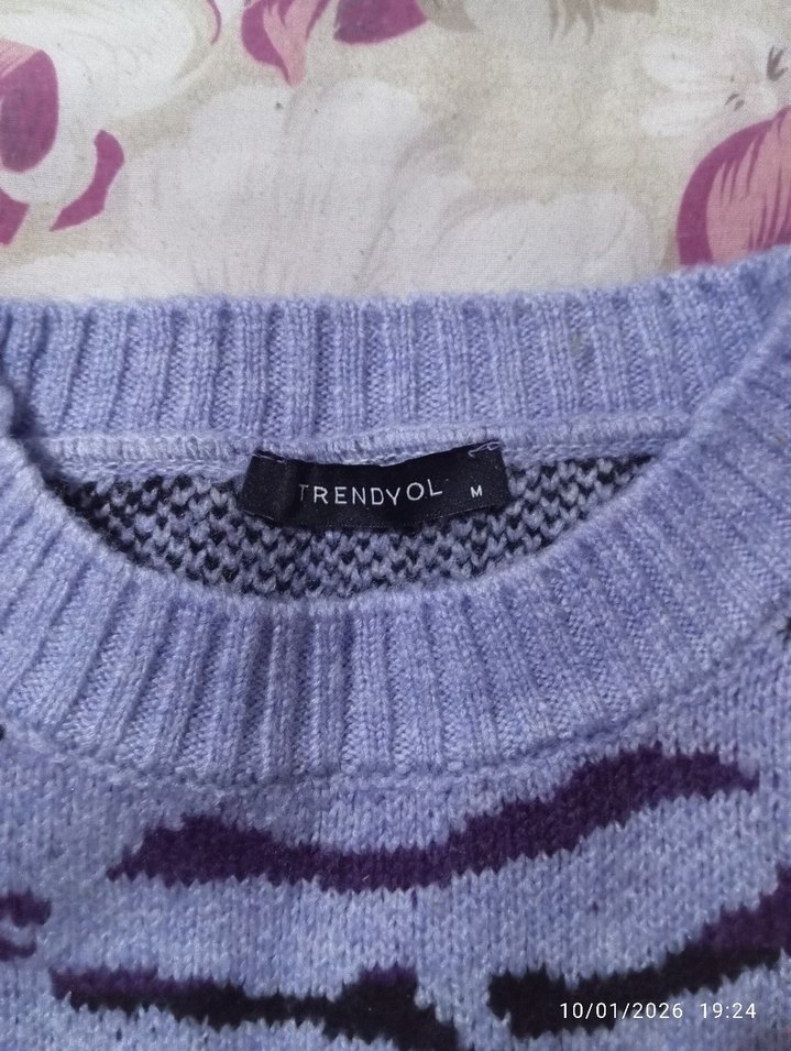 Mor Desenli Örgü Kadın Kazak - Görsel 2