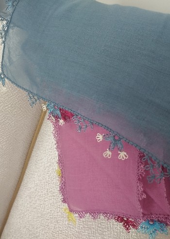 gül kurusu olan Cenk Yazma mavi Kaşmir - Görsel 5