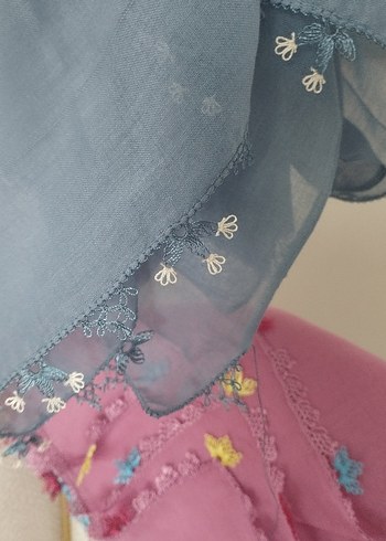 gül kurusu olan Cenk Yazma mavi Kaşmir - Görsel 4