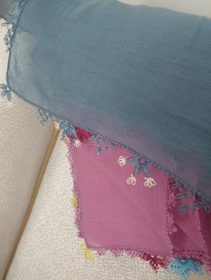 gül kurusu olan Cenk Yazma mavi Kaşmir - Görsel 5