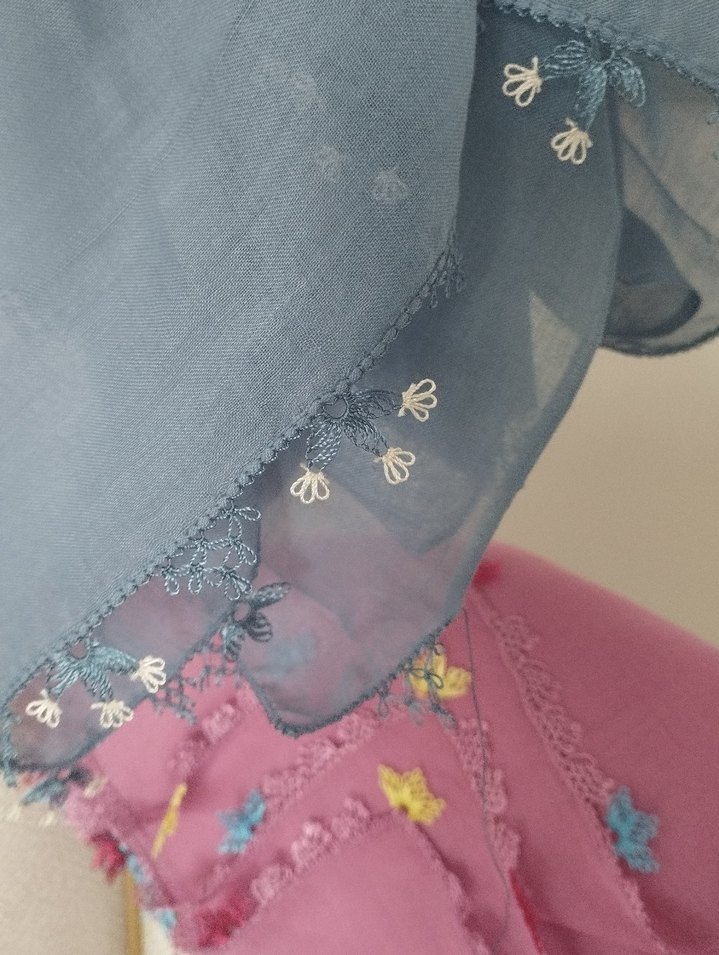 gül kurusu olan Cenk Yazma mavi Kaşmir - Görsel 4