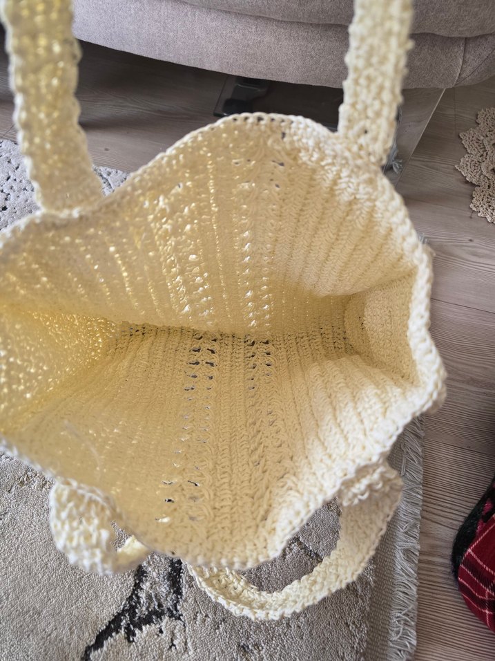 Örgü Bohem Tarzı Beyaz Kol Çantası - Görsel 3