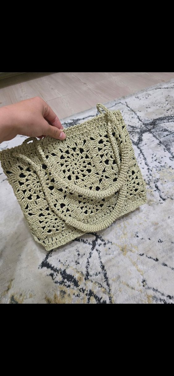 Bej Dantel Detaylı Örgü Bohem Omuz Çantası - Görsel 2