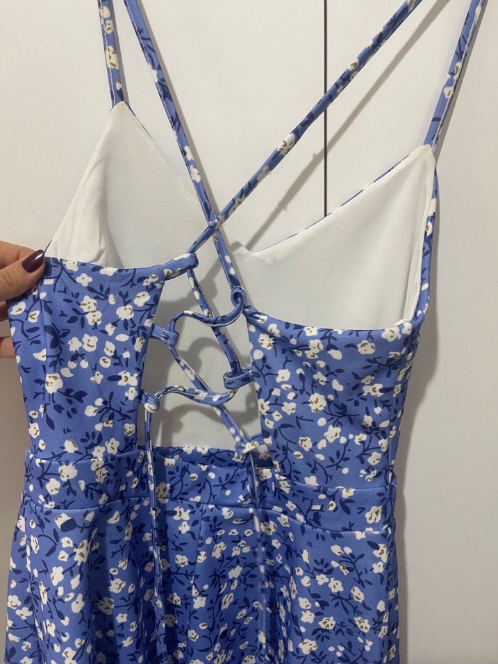 Mavi Çiçekli Elbise - Görsel 4