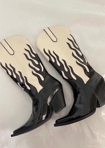 Bej Siyah Deri Dizüstü Stiletto Bot Zara - Görsel 4